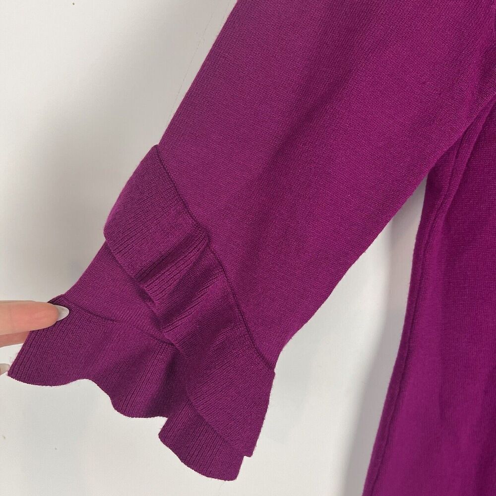 Talbots Ruffle 3/4 Sleeve Sweater Dress Plum Purple Midi Stretch Viscose Medium‍ - Picture 5 of 5